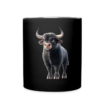 Stier Bulle Ochse Rind Bauernhof Kuh Taurus Bullen - Tasse einfarbig - Schwarz - Vorne