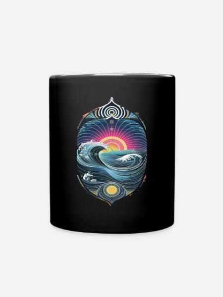 Vagues fascinantes et lever de soleil dans le - Mug uni - noir