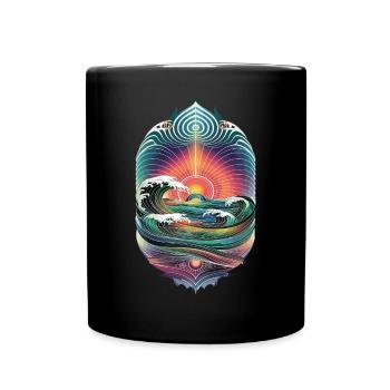 Waves And Sunrise Artwork - Full Colour Mug - black - Front