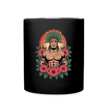 Guerrier fort avec coiffe de plumes et fleurs - Mug uni - noir - Devant