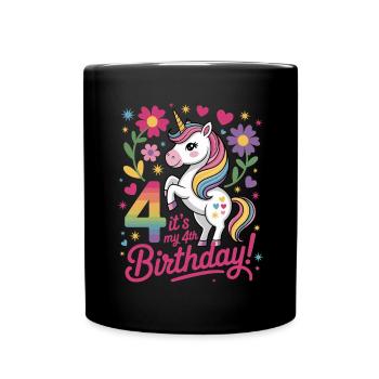 Unique Unicorn It's My 4th Birthday Motif - Full Colour Mug - black - Front