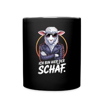 Cooles Schaf Mit Sonnenbrille Und Lederjacke - Tasse einfarbig - Schwarz - Vorne