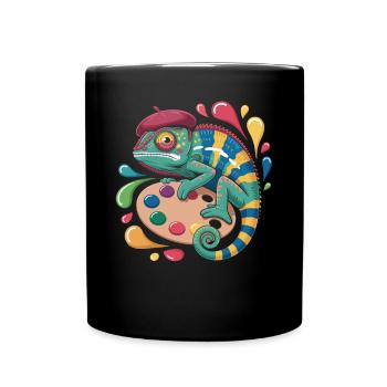 Artist chameleon with palette for creative minds - Full Colour Mug - black - Front
