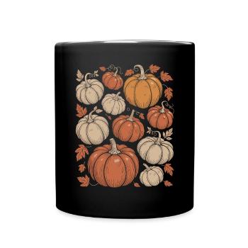 Autumnal pumpkins and leaves illustration - Full Colour Mug - black - Front