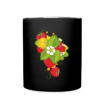 Fraises rouges aux fleurs vertes et blanches juteuses - Mug uni - noir - Devant