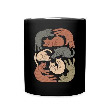 Entspannte Boho Katze Muster - Tasse einfarbig - Schwarz - Vorne