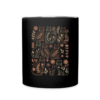 Chats avec de douces fleurs bohèmes - Mug uni - noir - Devant