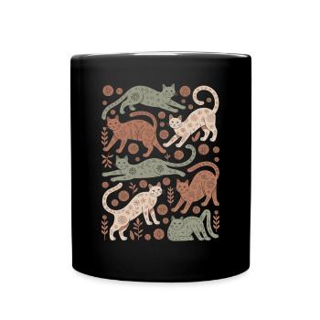Katzen Boho Muster für Katzenliebhaber - Tasse einfarbig - Schwarz - Vorne
