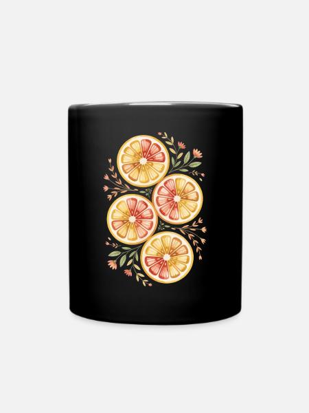 Zitrusfrüchte Mit Blumenmuster - Tasse einfarbig - Schwarz