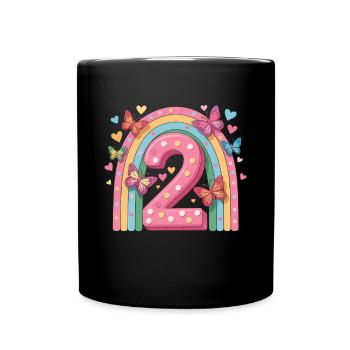 Regenbogen Schmetterling 2. Geburtstag Mädchen - Tasse einfarbig - Schwarz - Vorne