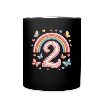 Regenbogen Schmetterling 2. Geburtstag Mädchen - Tasse einfarbig - Schwarz - Vorne
