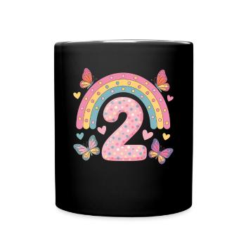 Papillon arc-en-ciel 2e anniversaire fille - Mug uni - noir - Devant