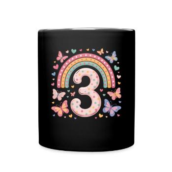 Rainbow Butterfly 3rd Birthday Girl - Full Colour Mug - black - Front