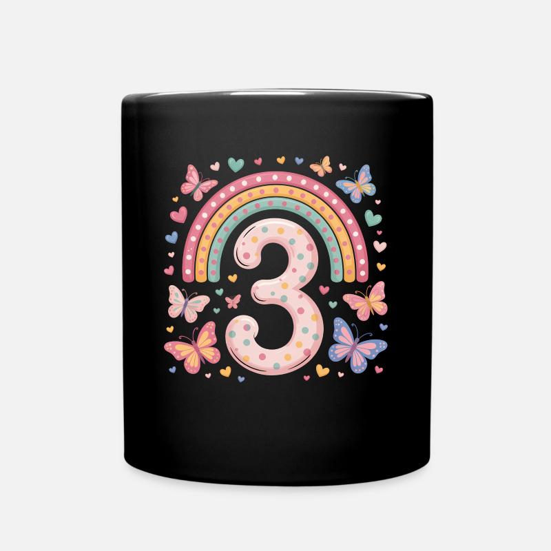 Regenbogen Schmetterling 3. Geburtstag Mädchen - Tasse einfarbig - Schwarz