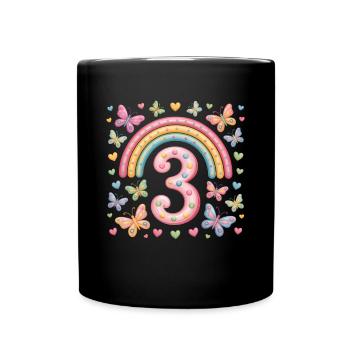 Regenbogen Schmetterling 3. Geburtstag Mädchen - Tasse einfarbig - Schwarz - Vorne