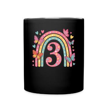 Regenbogen Schmetterling 3. Geburtstag Mädchen - Tasse einfarbig - Schwarz - Vorne