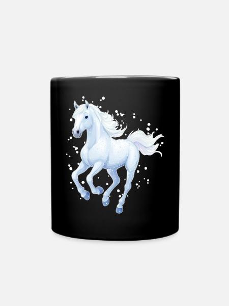 Pferd mit Schneeflocken - Tasse einfarbig - Schwarz