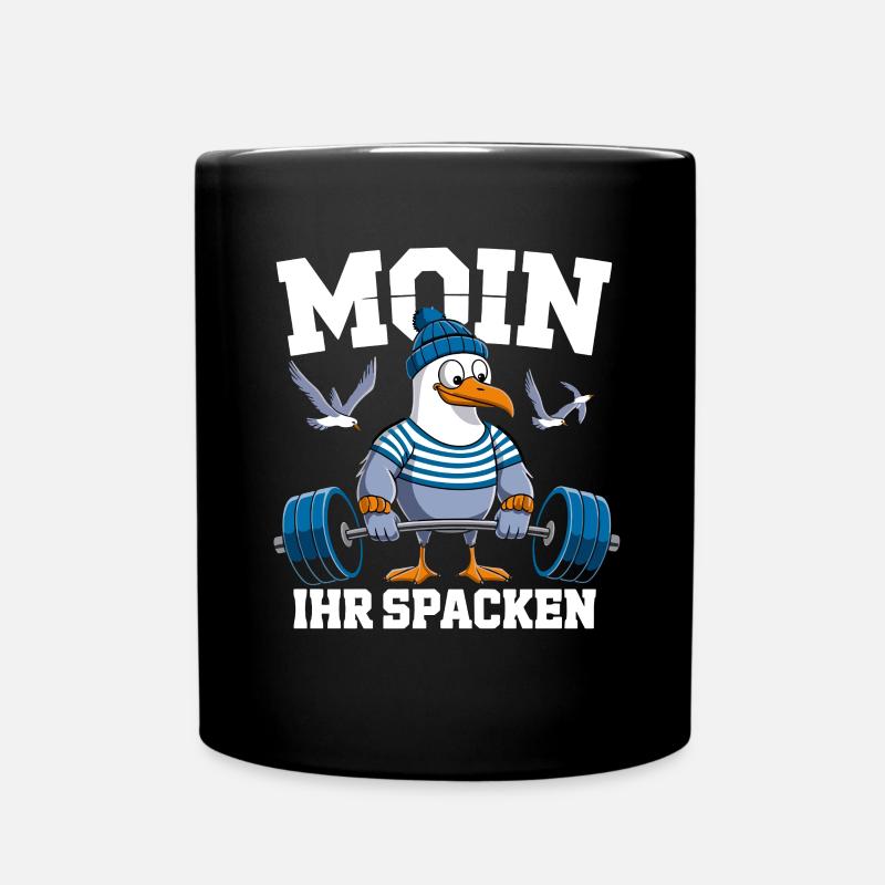 Moin Ihr Spacken Möwe Hantel Cartoon - Tasse einfarbig - Schwarz