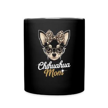 Chihuahua Mom Funny Illustration With Glasses And - Full Colour Mug - black - Front