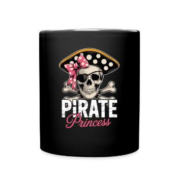 Piratenprinzessin Totenkopf Mit Schleife - Tasse einfarbig - Schwarz - Vorne