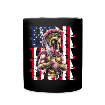 USA Spartan warrior with sword in front of flag - Full Colour Mug - black - Front
