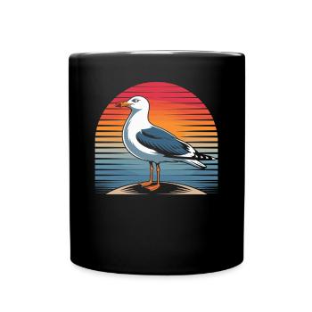 Seagull Retro Sunset Beach Vibes Nature - Full Colour Mug - black - Front
