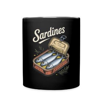 Retro Sardines Vintage Fish Graphic Canned Fish - Full Colour Mug - black - Front