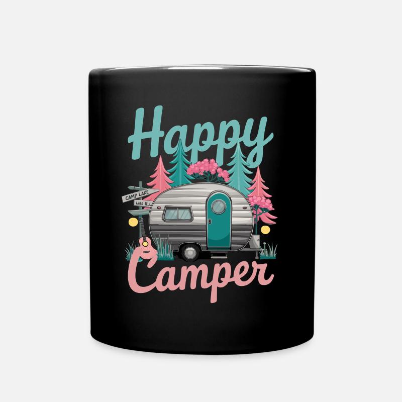 Fröhlicher Camper Wohnwagen Abenteuer Natur - Tasse einfarbig - Schwarz