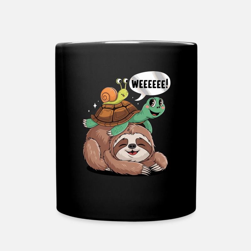 Fröhliches Faultier, Schildkröte und Schnecke - Tasse einfarbig - Schwarz