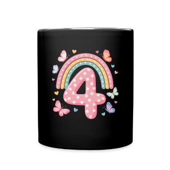 Rainbow Butterfly 4th Birthday Girl - Full Colour Mug - black - Front