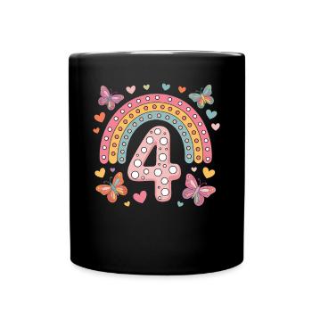 Papillon arc-en-ciel 4e anniversaire fille - Mug uni - noir - Devant