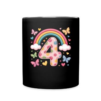 Rainbow Butterfly 4th Birthday Girl - Full Colour Mug - black - Front