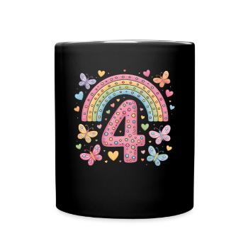 Regenbogen Schmetterling 4. Geburtstag Mädchen - Tasse einfarbig - Schwarz - Vorne