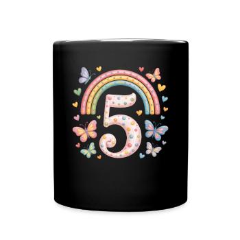 Rainbow Butterfly 5th Birthday Girl - Full Colour Mug - black - Front