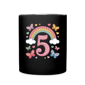 Rainbow Butterfly 5th Birthday Girl - Full Colour Mug - black - Front
