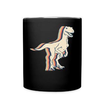 Velociraptor Dinosaur Retro Line Art - Full Colour Mug - black - Front