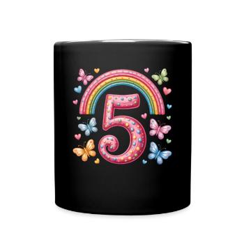 Papillon arc-en-ciel 5e anniversaire fille - Mug uni - noir - Devant