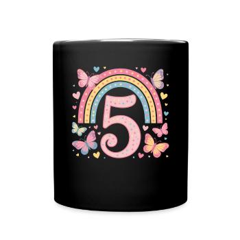 Rainbow Butterfly 5th Birthday Girl - Full Colour Mug - black - Front