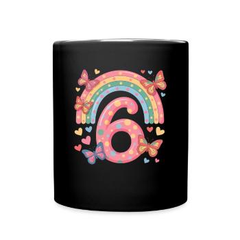 Regenbogen Schmetterling 6. Geburtstag Mädchen - Tasse einfarbig - Schwarz - Vorne