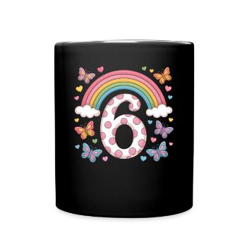 Rainbow Butterfly 6th Birthday Girl - Full Colour Mug - black - Front