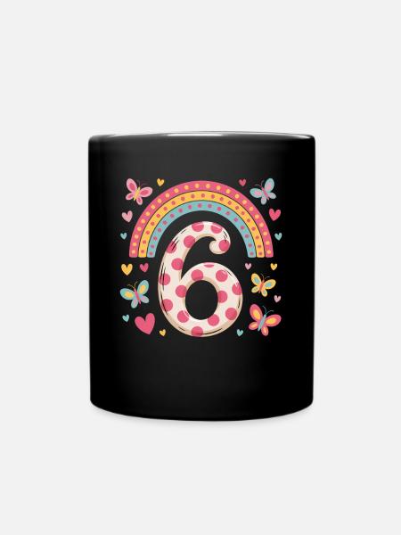 Regenbogen Schmetterling 6. Geburtstag Mädchen - Tasse einfarbig - Schwarz