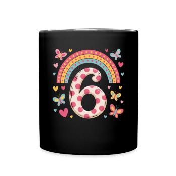 Regenbogen Schmetterling 6. Geburtstag Mädchen - Tasse einfarbig - Schwarz - Vorne