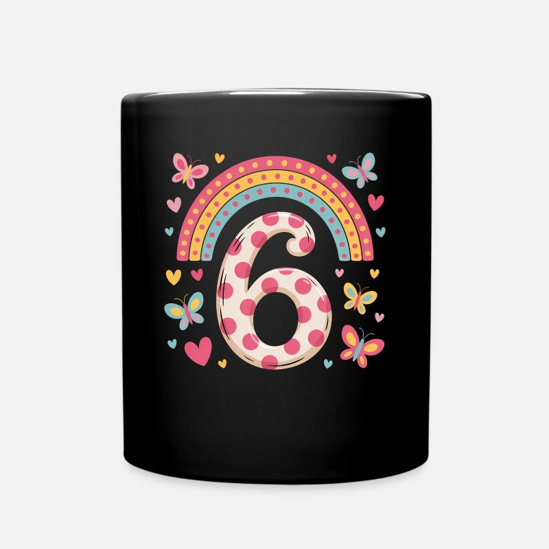 Regenbogen Schmetterling 6. Geburtstag Mädchen - Tasse einfarbig - Schwarz