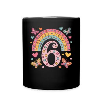 Regenbogen Schmetterling 6. Geburtstag Mädchen - Tasse einfarbig - Schwarz - Vorne