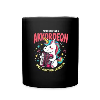 Mein kleines Akkordeon Einhorn spielt Zauberton - Tasse einfarbig - Schwarz - Vorne