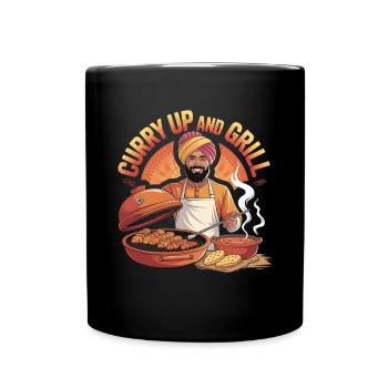 Curry Up and Grill BBQ India Cooking - Full Colour Mug - black - Front