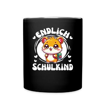 Endlich Schulkind süßer Hamster zur Einschulung - Tasse einfarbig - Schwarz - Vorne
