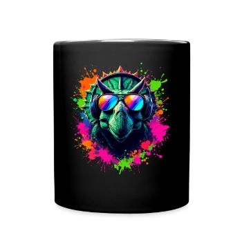 Triceratops DJ Dino Fans Neon Graffiti Style - Full Colour Mug - black - Front