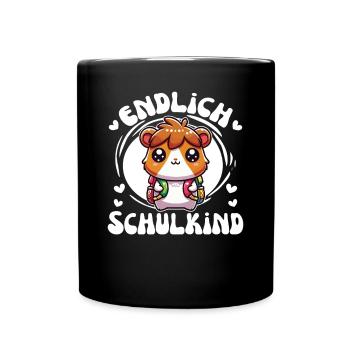 Endlich Schulkind süßes Meerschweinchen zur - Tasse einfarbig - Schwarz - Vorne