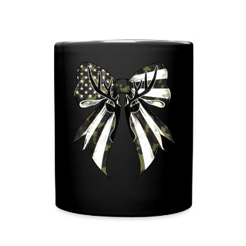Coquette Bow Deer Hunting Camouflage US Flag - Full Colour Mug - black - Front